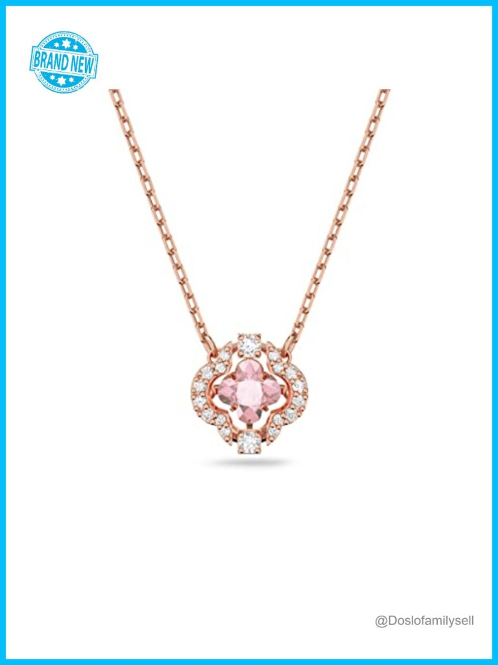 Swarovski Una Clover Pendant Necklace Rose-Gold Tone Chain Crystals